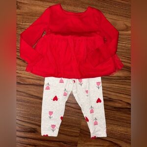Carter's Red Long Sleeve Top and Floral Leggings Set 24M